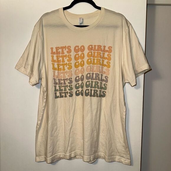 Bella Canvas Unisex “Let’s Go Girls” Tee Beige Pastel Colorful XXL DAMAGED - Picture 1 of 11